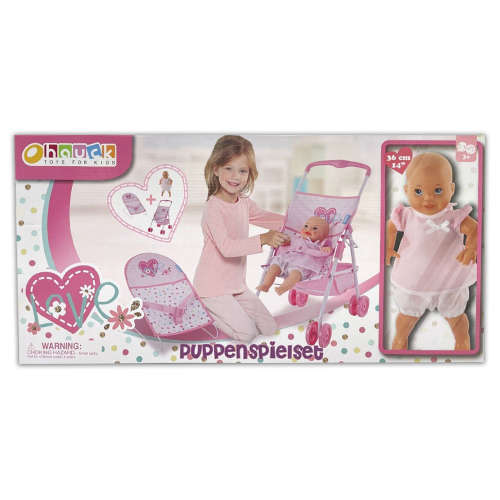 Детски игрален комплект Love количка, шезлонг и кукла | PAT6638
