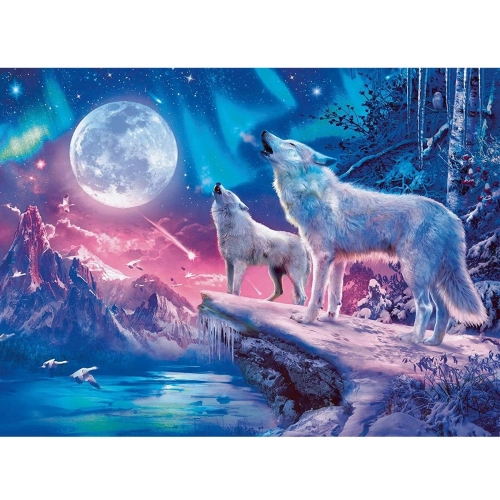 Детски светещ 2D пъзел Вълци и северното сия 500 части | PAT7328