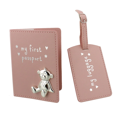 Калъф за паспорт и табелка с посребрена декорация Мече | PAT9124