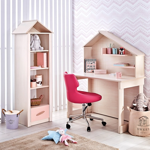 Детска етажерка с 3 рафта и чекмедже Pink House PAT58216