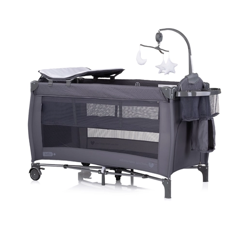 Бебешка преносима кошара на две нива Бела антрацит PAT62844