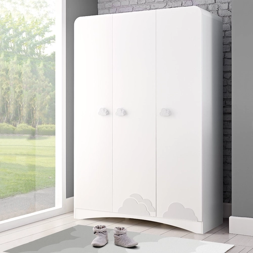 Бял трикрилен детски гардероб със 7 рафта Pori PAT65010