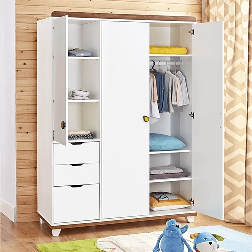 Трикрилен детски гардероб с 4 рафта и 3 чекмеджета Kakule  PAT67308