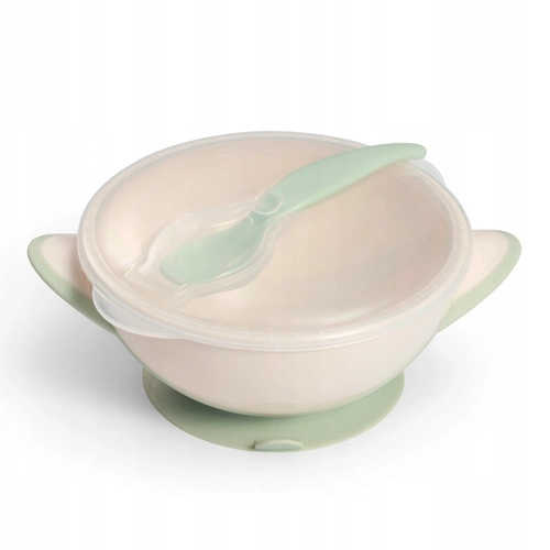 Комплект зелена бебешка купа с капак и лъжичка Suction Bowl PAT70954