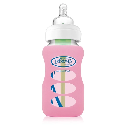 Розов протектор за бебешко стъклено шише Wide-Neck 270 ml PAT71923