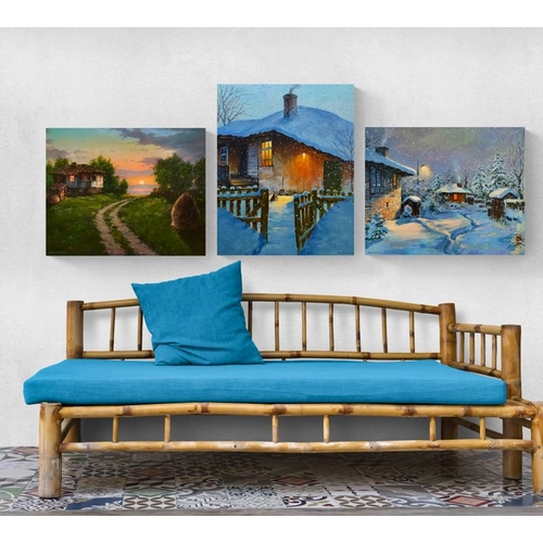 Комплект 3 броя рисуване по номера Залез над селото 40х50см PAT73477