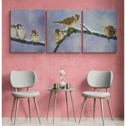 Детски сет Рисуване по номера Триптих Врабчета, 3x40х50см PAT73484