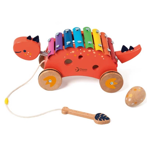 Бебешка играчка Дървен ксилофон Динозавър за дърпане PAT74017