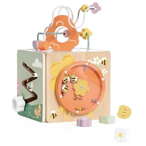 Бебешка играчка Дървен сензорен куб 5 в 1 Пчелен кошер PAT74019