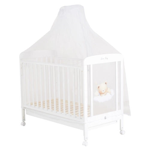 Бебешко бяло дървено легло с колелца Lunahug PAT74254