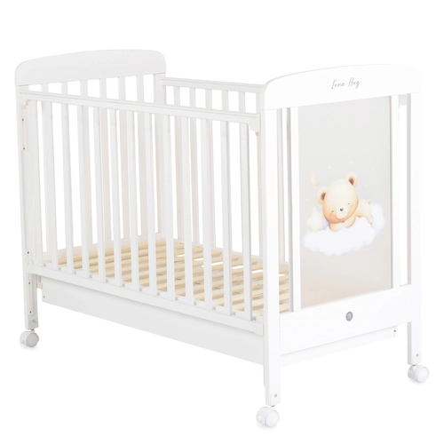 Бебешко бяло дървено легло с колелца Lunahug PAT74254