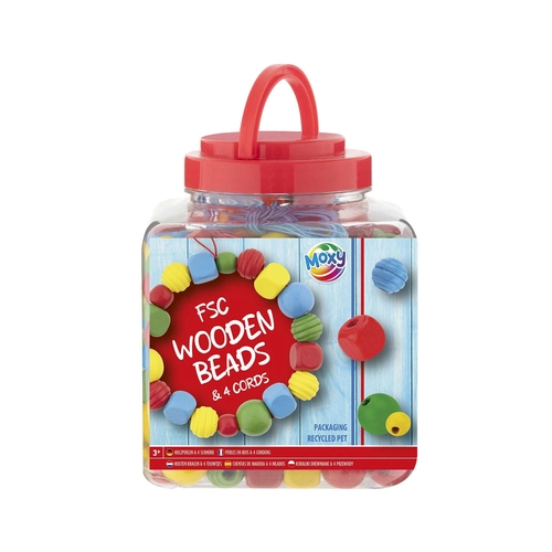 Комплект детски дървени мъниста 375 g в червена кофа PAT75425
