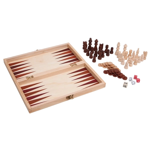 Игри Шах, табла и игри със зарове 3 в 1 в дървена кутия PAT75441