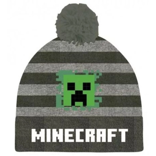 Сива детска шапка с помпон Minecraft  PAT77001