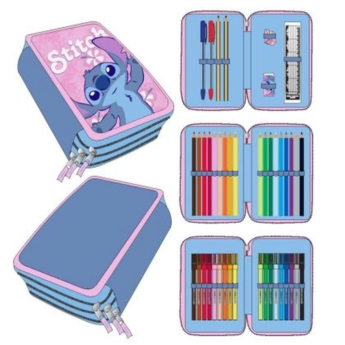 Пълен детски ученически несесер с 3 ципа Stitch PAT77342