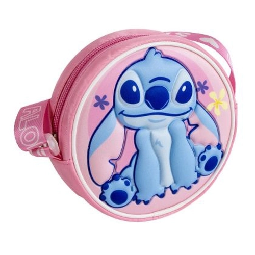 Розова кръгла детска малка чанта с дълга дръжка Stitch  PAT77352
