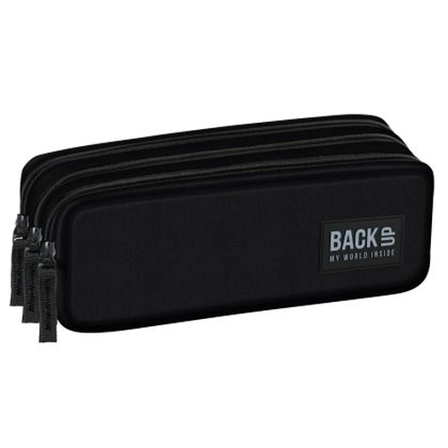 Черен детски празен ученически несесер с 3 ципа 7 G 56 Black PAT77570