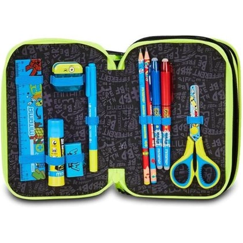 Пълен детски ученически несесер с 3 ципа Fluo Monster PAT77834