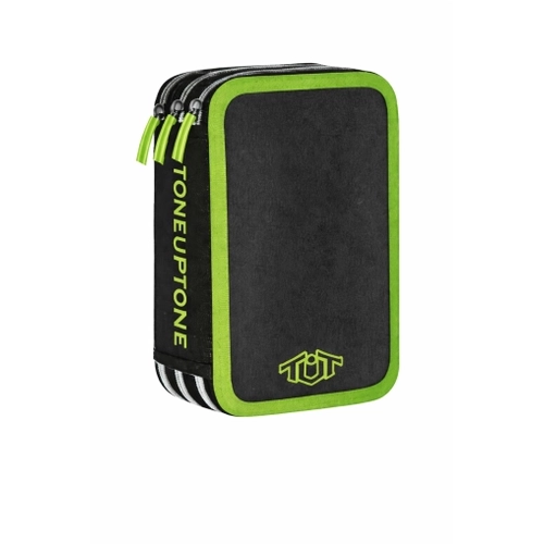 Детски пълен несесер със зелени кантове с 3 ципа TUT Neon PAT77876