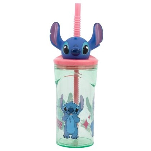 Детска чаша със сламка и 3D фигура Stitch Flowers PAT78611
