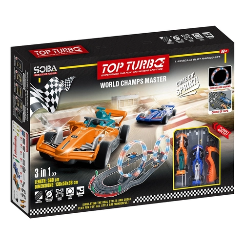SOBA Top Turbo Състезателна Писта 2 Лупинга Светеща 2 Коли 1:43 560см. PAT81857