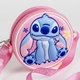 Розова кръгла детска малка чанта с дълга дръжка Stitch   - 3